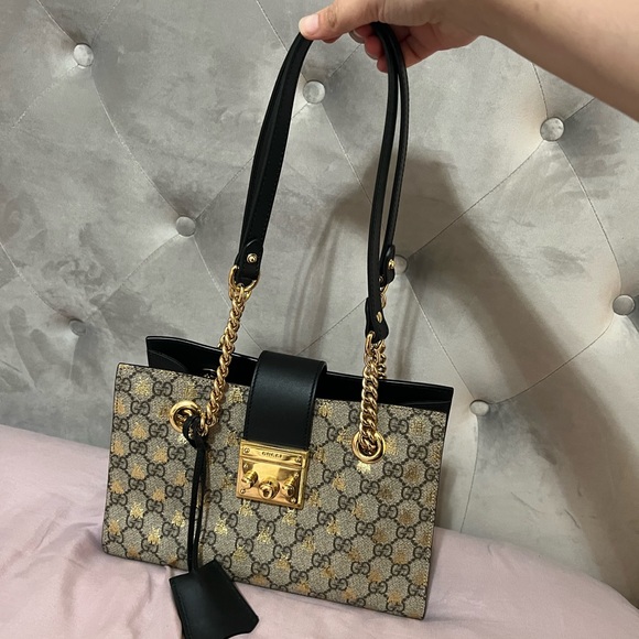Gucci bees 🐝 padlock small GG shoulder bag tote - Picture 4 of 14